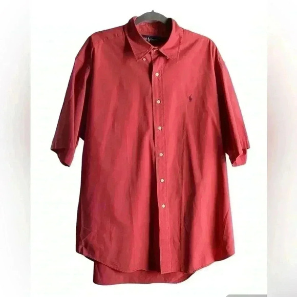 Ralph Lauren Shirt Men's Red Blake Button Down Short Sleeve 100% Cotton SIZE XL - Picture 7 of 7